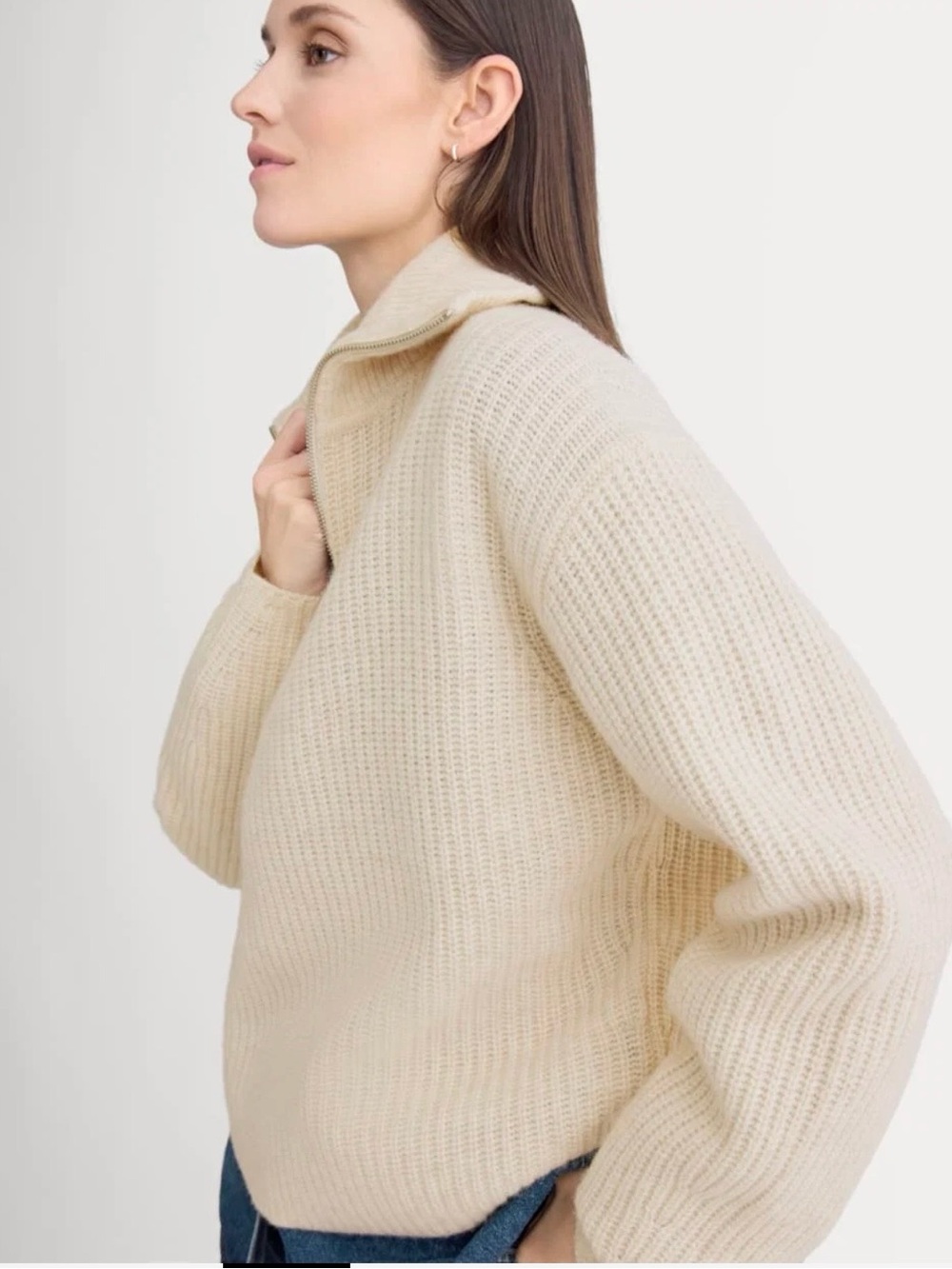 EVERLANE merino wool oversized THE HALF-ZIP SWEATER IN LUXE/ HEATHERED OAT